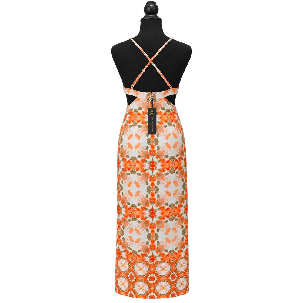 House of Harlow 1960 REVOLVE Floral Cut-Out Maxi Dress Women XS Orange White NWT - Picture 4 of 5